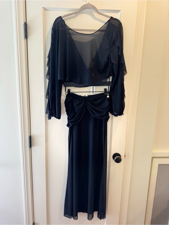 L'AGENCE Dresses & Skirts - L'AGENCE Black Sheer Ruffle Crop Top with Ruched Maxi Skirt